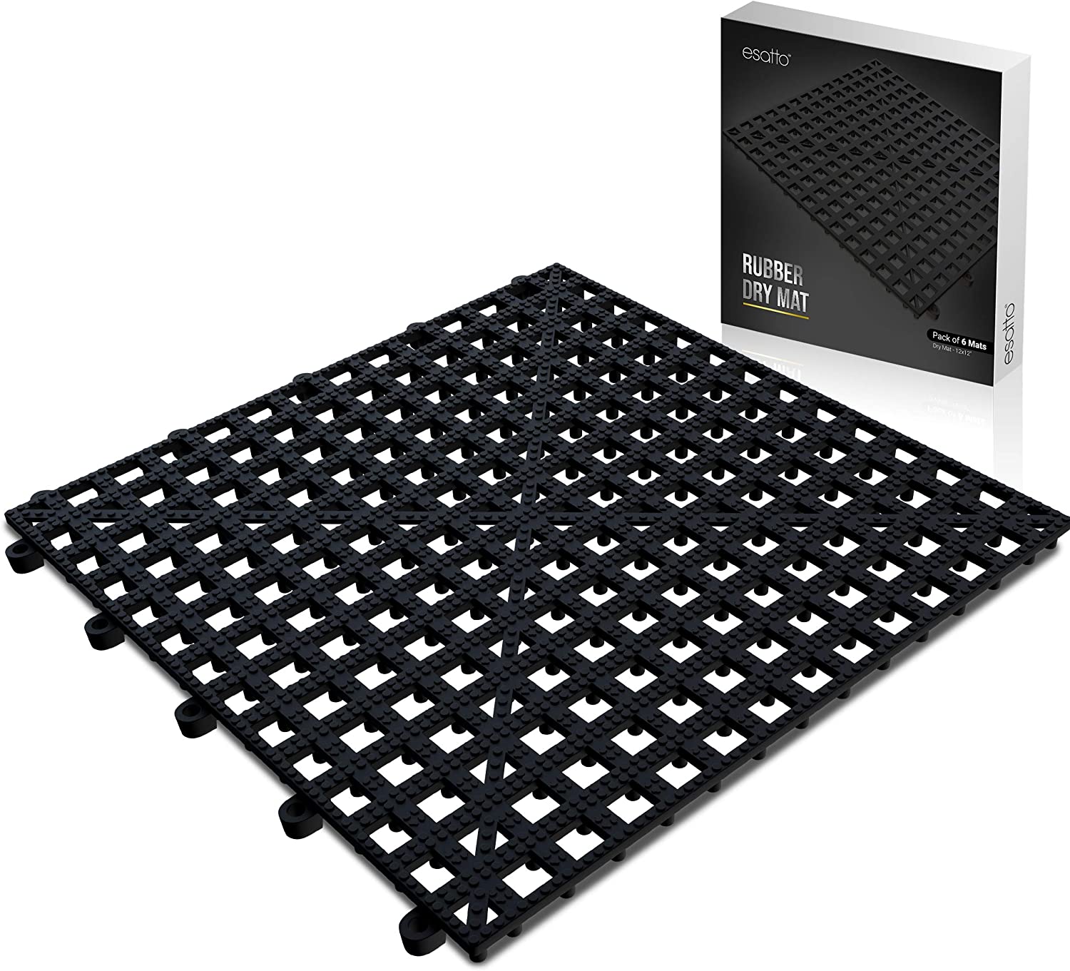 Featured image for “Esatto 6 Pack Interlocking Shelf Mats 12″, Black – For Spills, Clean Bars, Stain Protection, and an Anti-slip Surface”
